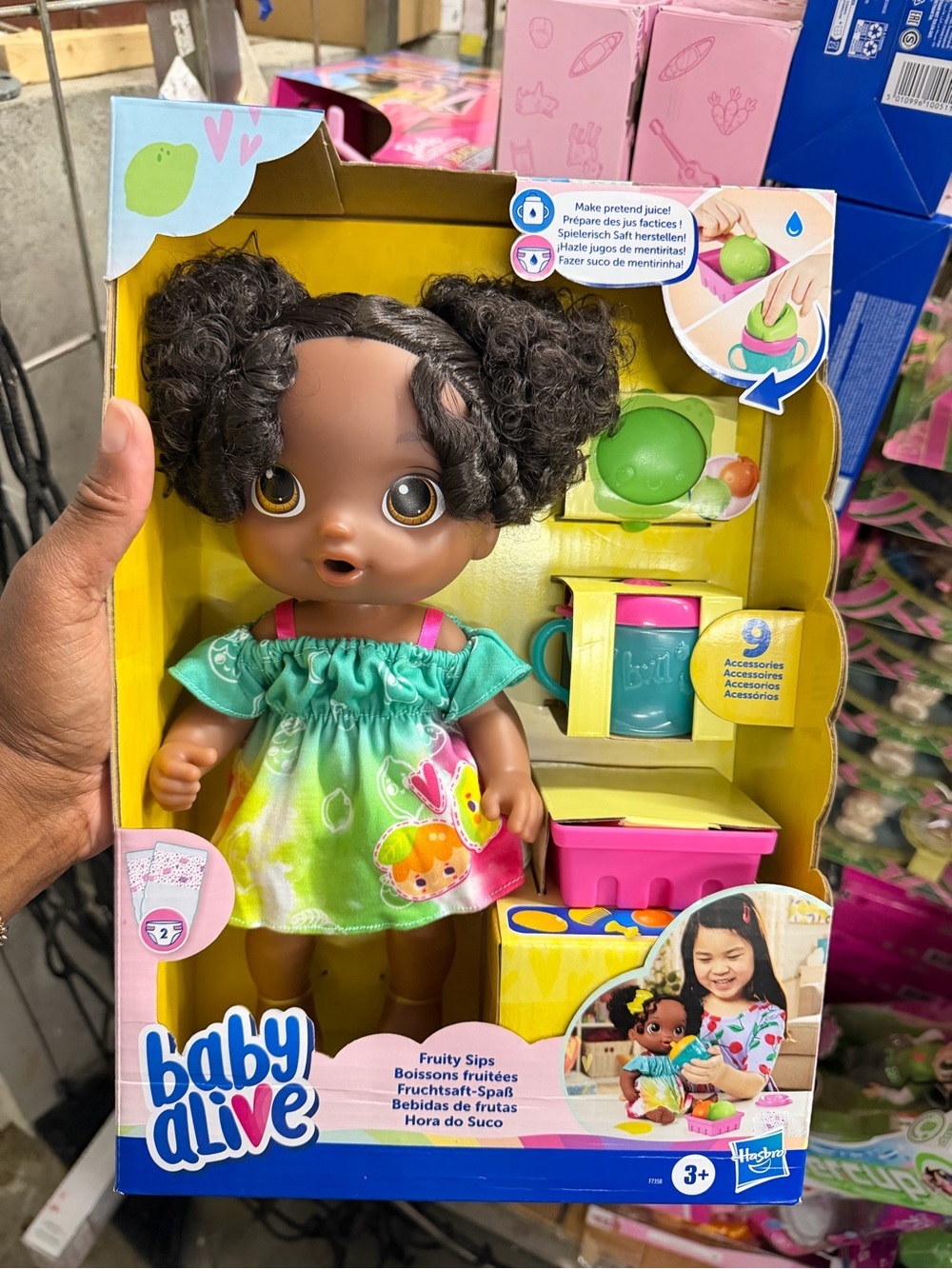 Baby alive Fruity Sips Doll - Brown Skin with Green & Pink Outfit
